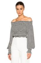 Norma Kamali Cropped Peasant Top In Stripes