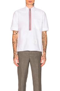 Thom Browne Zip Up Pull Over Shirt In White