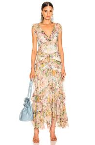 Zimmermann Ninety Six Flutter Dress In Floral,neutral