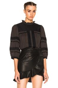Isabel Marant Etoile Ritz Bicolor Cotton Gauze Top In Black,gray
