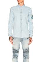 Balmain Embroidered Denim Shirt In Blue