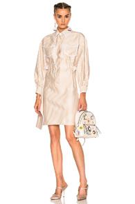 Fendi Long Sleeve Shirt Dress In Neutrals,stripes,white