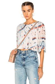 Raquel Allegra Kimono Sleeve Crop Top In Blue,ombre & Tie Dye,pink,white