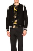Valentino Studded Collar Blouson In Black,white,stripes