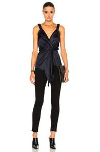 Victoria Beckham Silk Twill Wrap Top In Blue