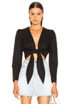 Lisa Marie Fernandez Pouf Long Sleeve Linen Tie Blouse In Black