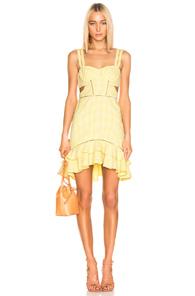 Jonathan Simkhai Seersucker Gingham Cutout Mini Dress In Plaid,yellow