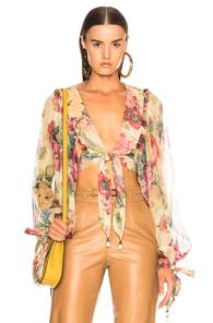 Zimmermann Melody Tie Front Top In Floral,neutrals