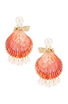 Mercedes Salazar Pearl Tassel Shell Earrings In Orange