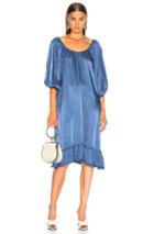 Raquel Allegra Pebble Satin Peasant Ruffle Dress In Blue