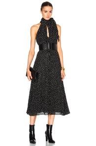 Saint Laurent Crepe Viscose Glitter Dots Dress In Black,geometric Print,metallics