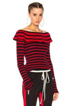 Msgm Off The Shoulder Ruffle Sweater In Blue,red,stripes