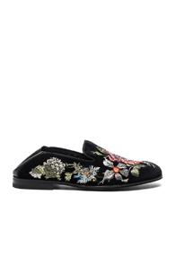 Alexander Mcqueen Embroidered Velvet Flats In Black,floral