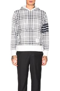 Thom Browne Shadow Check 4 Bar Hoodie In Blue,plaid,white