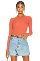 Enza Costa Rib Fitted Long Sleeve Crew In Orange