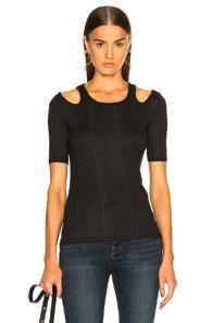 Frame Open Shoulder Short Sleeve Top In Black