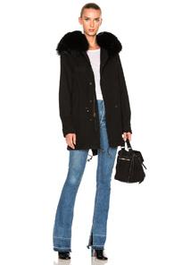Mr & Mrs Italy Midi Parka Jacket With Raccoon Fur In Black