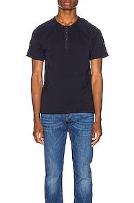 Frame Short Sleeve Henley In Blue