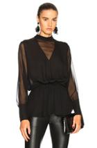 Sally Lapointe Ruched Mock Neck Top In Black