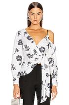 Self-portrait Floral Sequin Wrap Top In Blue,floral,white