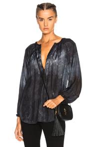 Raquel Allegra Windsor Blouse In Black,blue,ombre & Tie Dye