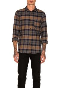 A.p.c. Milan Shirt In Blue,brown,checkered & Plaid