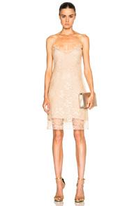 Saint Laurent Floral Waves Frill Lingerie Dress In Neutrals,metallics