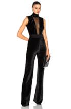 Galvan Velvet Plunge Jumpsuit With High Neck In Black