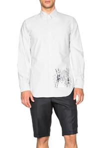 Thom Browne Classic Button Down Shirt With Tiger Embroidery In Gray