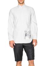 Thom Browne Classic Button Down Shirt With Tiger Embroidery In Gray
