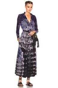 Raquel Allegra Victorian Neck Dress In Blue,purple,ombre & Tie Dye