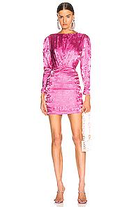 Attico Floral Jacquard Drape Dress In Pink