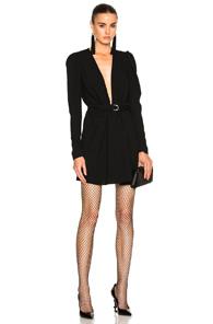 Saint Laurent Plunging Long Sleeve Mini Dress In Black