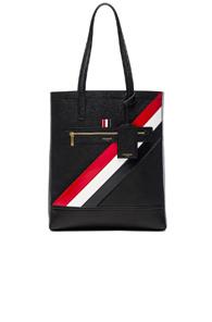 Thom Browne Diagonal Stripe Tote In Black