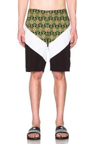 Givenchy Banded Carpet Print Swim Shorts In Black,green,geometric Print