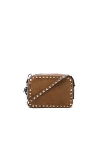 Valentino Rockstud Suede Crossbody Bag In Brown