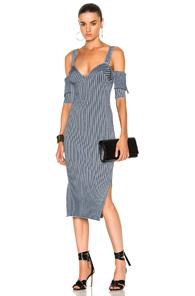 Victoria Beckham Bicolor Rib High Slit Dress In Blue