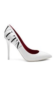 Valentino Vltn Print Patent Leather Pumps In White