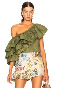 Marques ' Almeida One Shoulder Ruffle Top In Green