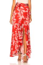 Patbo Leaf Print Wrap Skirt In Pink,red,tropical