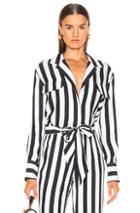 Frame Pocket Silk Blouse In Blue,white,stripes