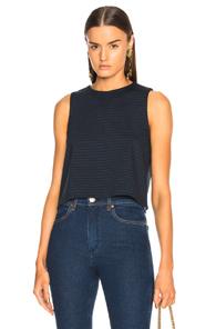 Tibi Pinstripe Knit Sleeveless Cropped Top In Blue,stripes