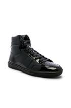 Saint Laurent Flat Heel Leather Hi-tops In Black