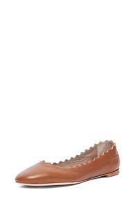 Chloe Lambskin Leather Scalloped Flats In Brown