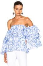 Caroline Constas Carmen Top In Abstract,blue,floral,white