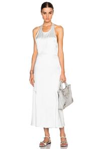 Calvin Klein Collection Floria Shiny Viscose Drape Dress In White,metallics