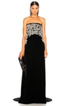 Oscar De La Renta Leaf Embroidered Velvet Strapless Gown In Black