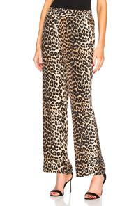 Ganni Fayette Silk Pants In Animal Print,neutral