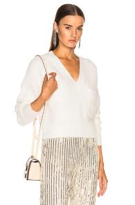 Chloe Chunky Rib Pocket V Neck Sweater In White