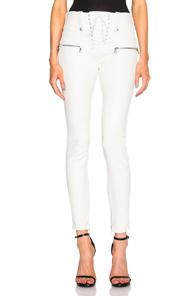 Unravel Lambskin Lace Up Skinny Pants In White